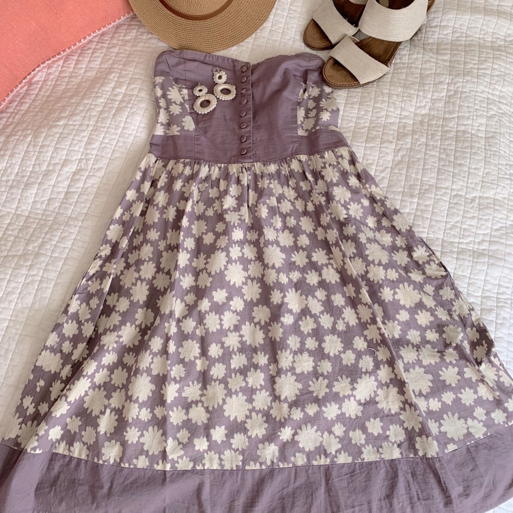 Darling strapless sundress, plum and cream.